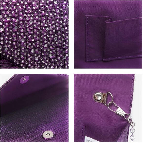 ⚡Women's Magnetic Closure Chain Strap Crossbody Envelope Purple Clutch Handbag - Picture 6 of 7